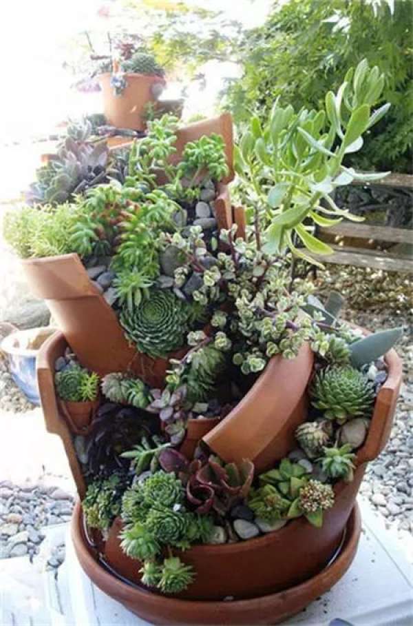 Broken pot into flowerpot